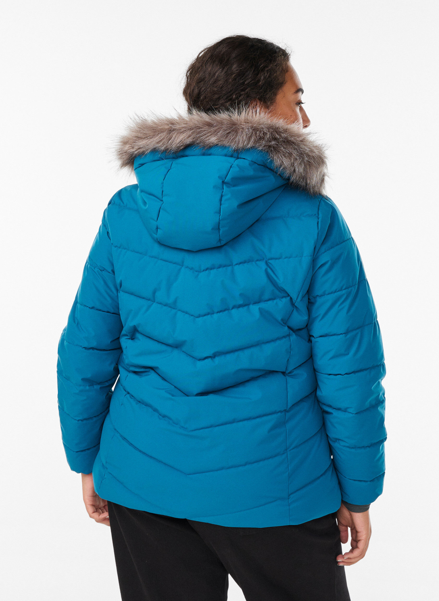 Zizzi Veste courte &agrave; capuche, Bleu p&eacute;trole, Model image number 2