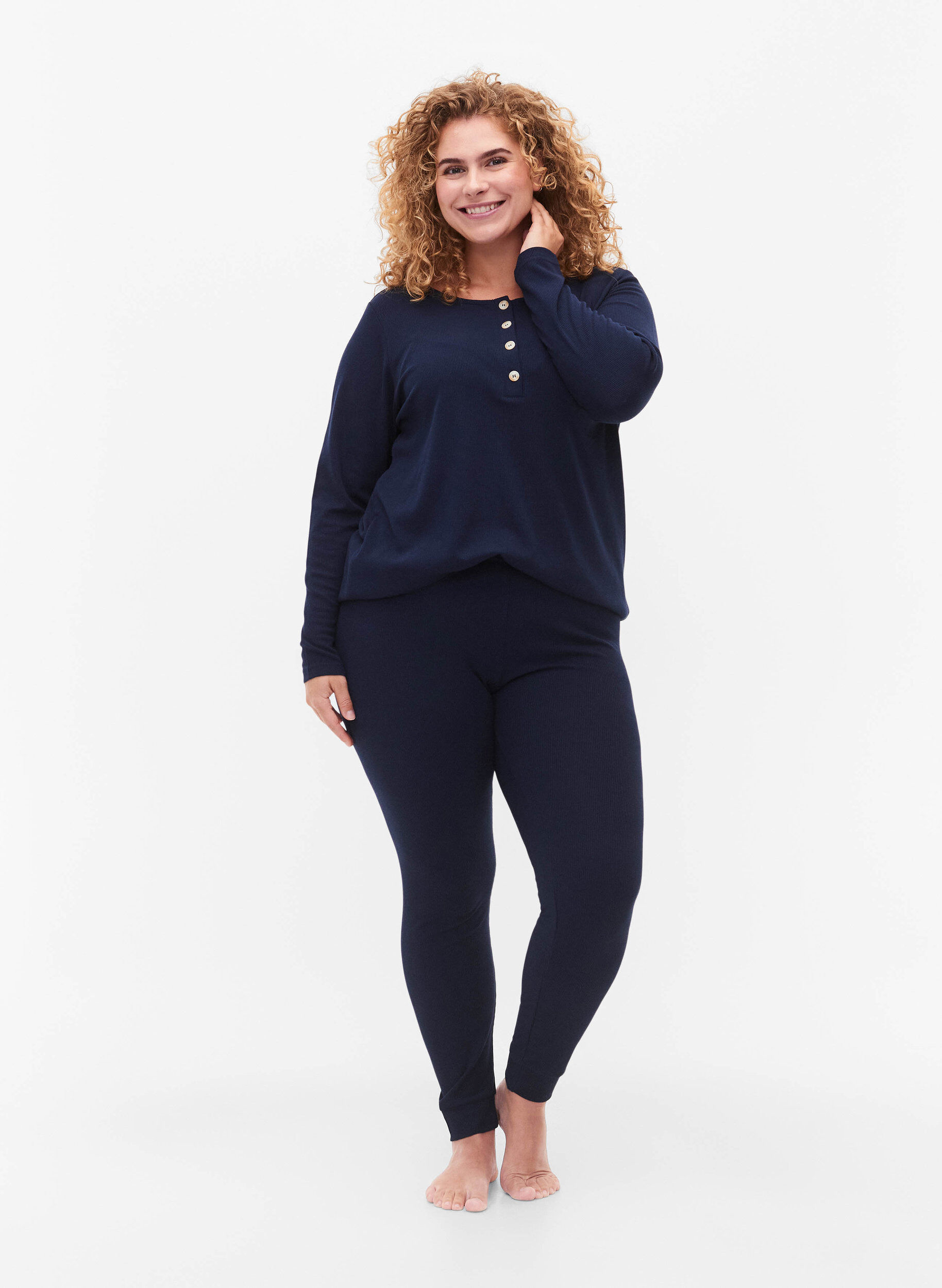 Zizzi Pantalons de nuit ajust&eacute;s, Navy Blazer, Model image number 0
