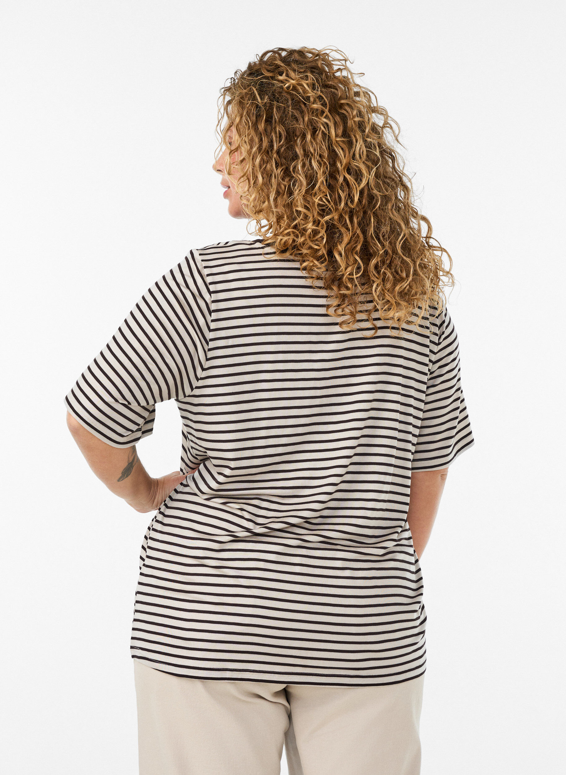 ZizziT-shirt en TENCEL&trade; Lyocell &agrave; rayures, Marron, Model image number 2