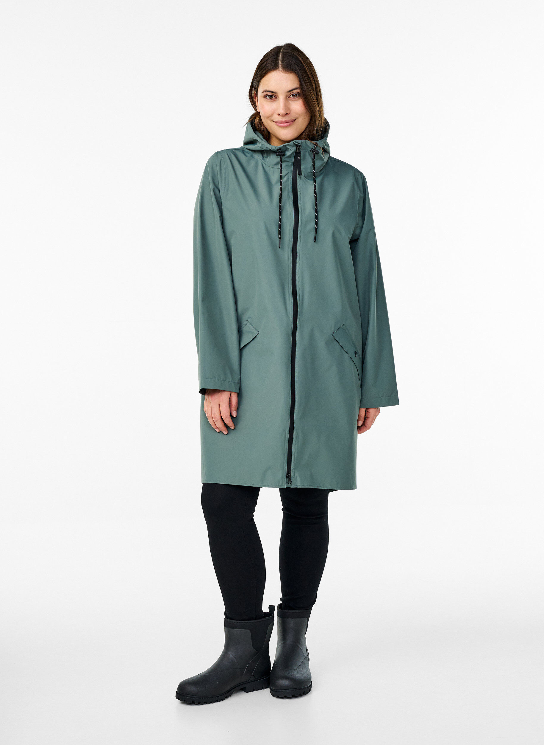 ZizziVeste de pluie avec poches et capuche, Vert fonc&eacute;, Model image number 1