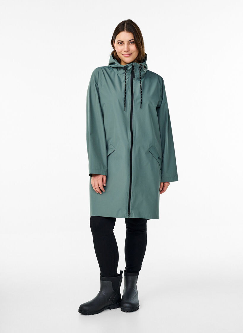 Veste de pluie avec poches et capuche, Vert fonc&eacute;, Model image number 1