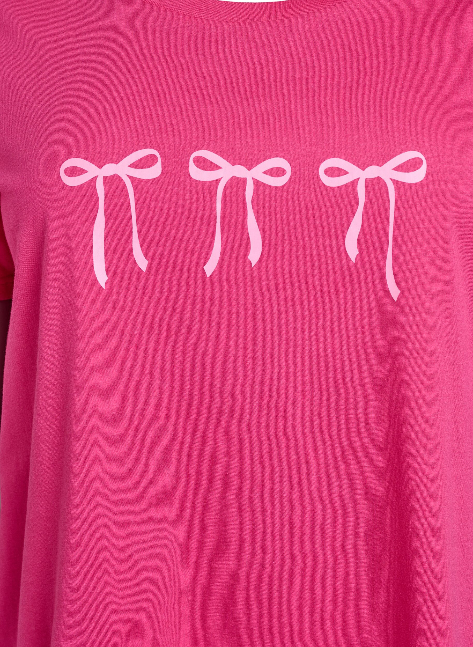 Zizzi T-shirt en coton avec motif, Raspberry w. Bows, Packshot image number 2