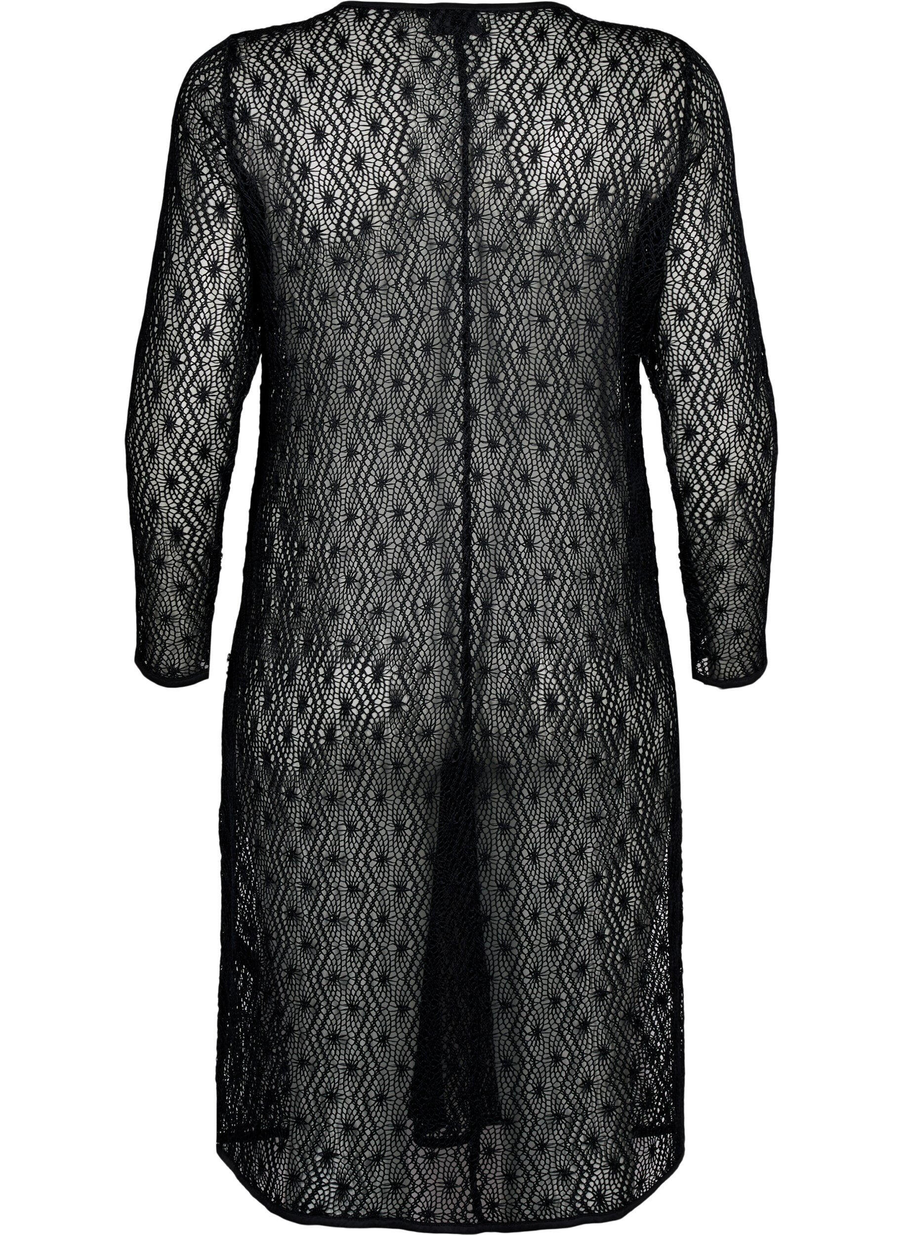 Zizzi Robe crochet&eacute;e &agrave; manches longues, Black, Packshot image number 1