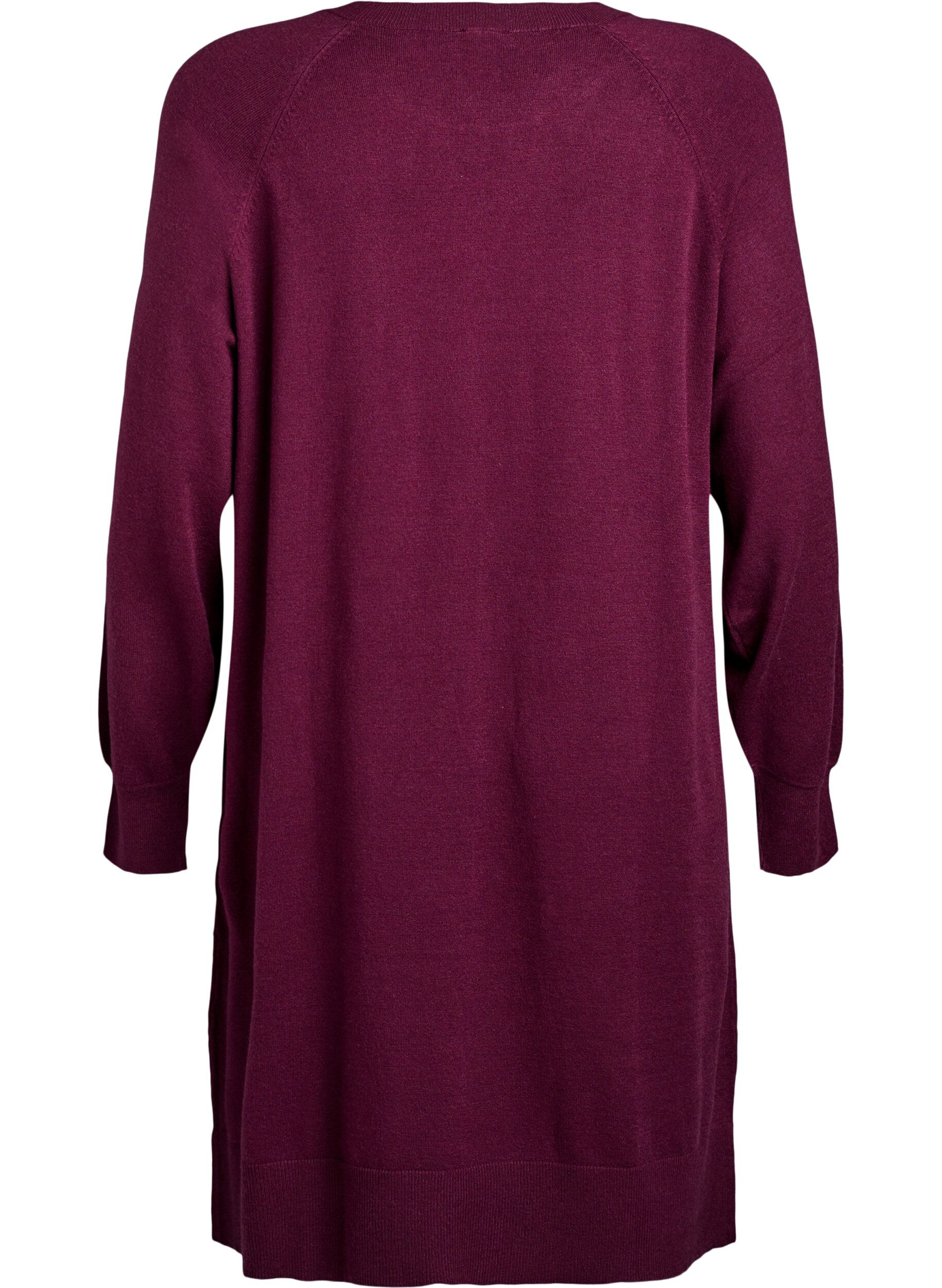 Zizzi Robe courte en maille &agrave; manches raglan et couture centrale, Bordeaux fonc&eacute;, Packshot image number 1