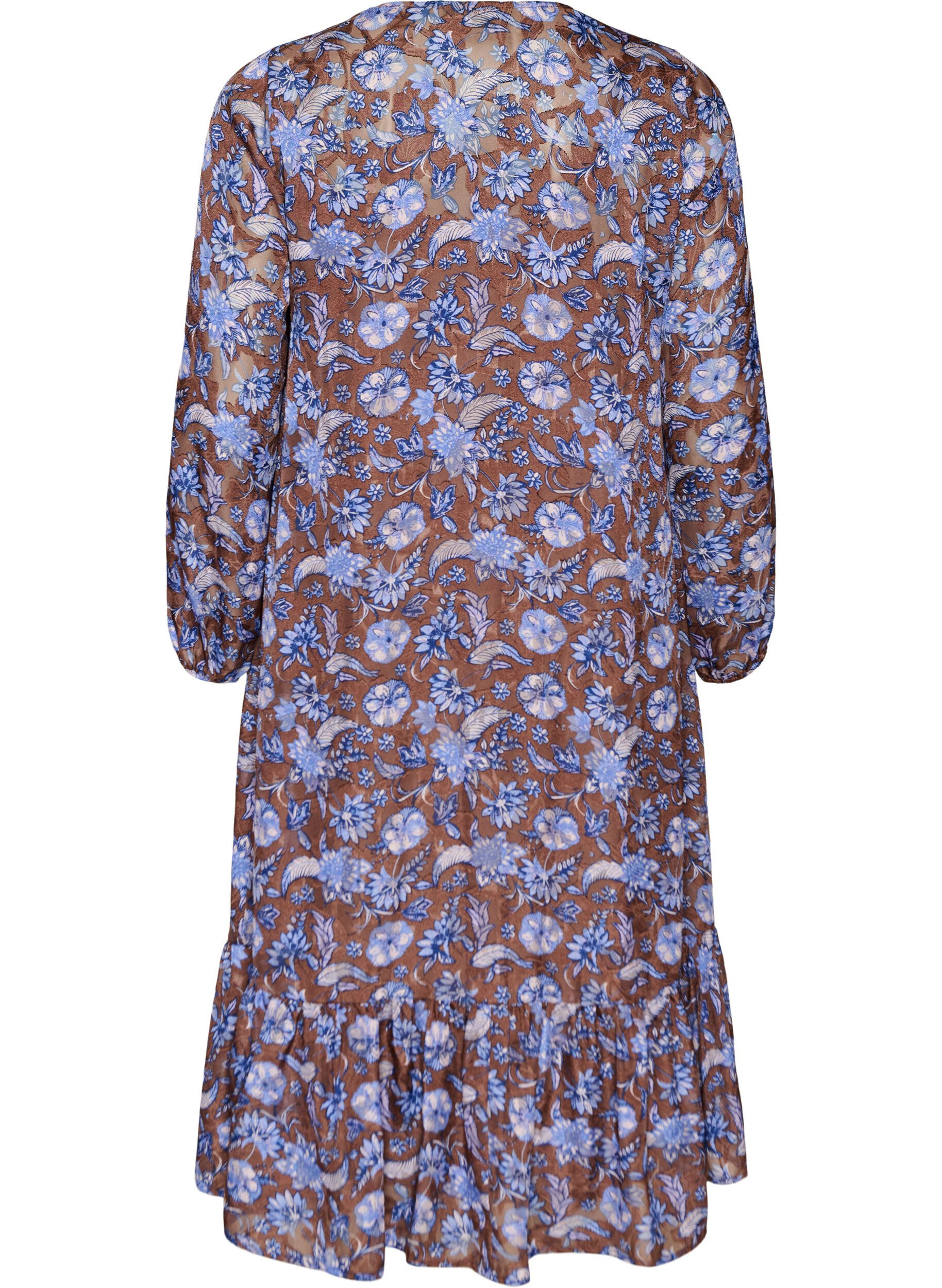 ZizziRobe midi &agrave; imprim&eacute; floral avec ourlet &agrave; volants, Marron, Packshot image number 1