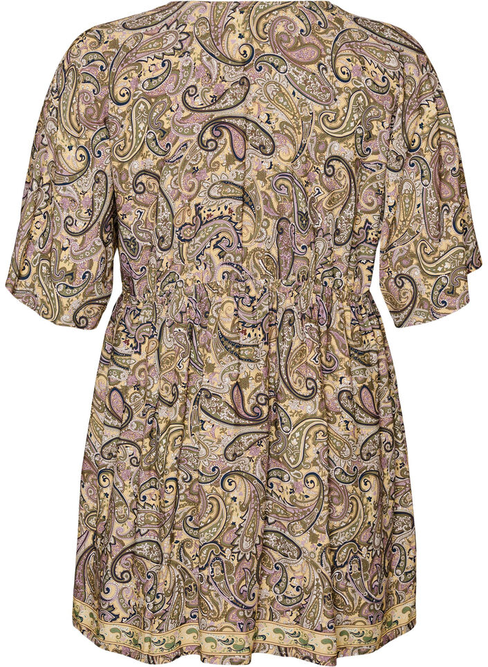 Tunique en viscose &agrave; imprim&eacute; cachemire et lien &agrave; nouer, Jaune, Packshot image number 1