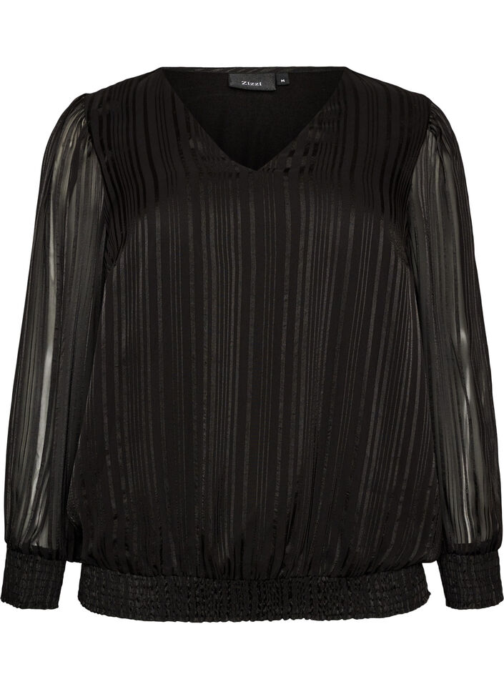 Blouse &agrave; rayures avec coupe ballon, Noir, Packshot image number 0