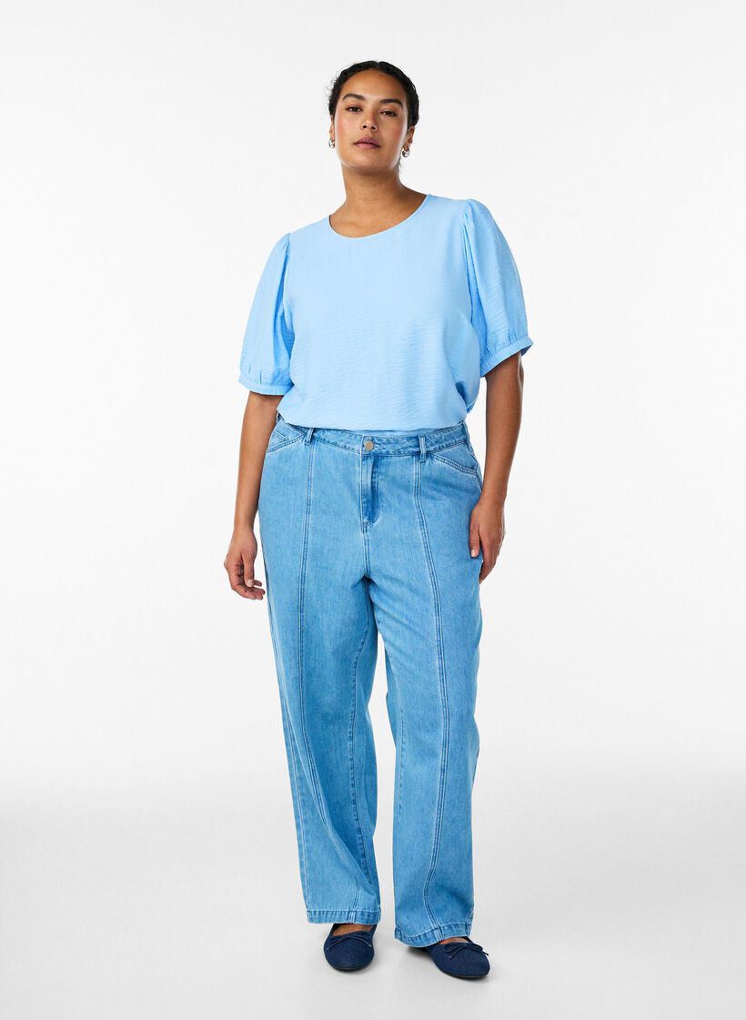 Chemisier en viscose &agrave; manches mi-longues, Bleu Clair, Model image number 1