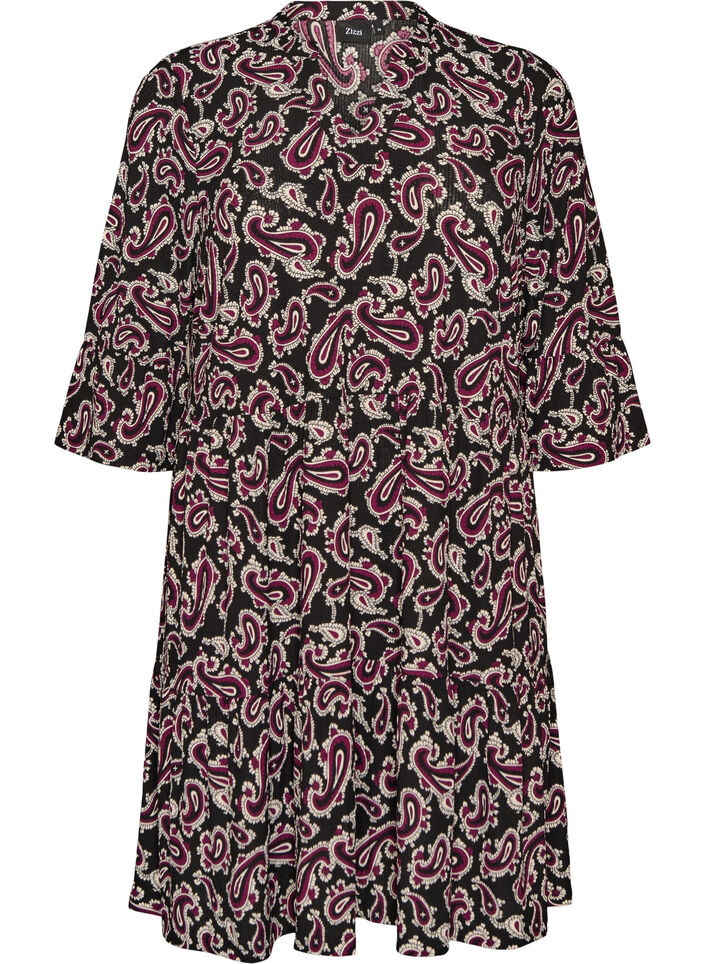 Robe courte en jersey coupe A &agrave; imprim&eacute; int&eacute;gral, Bordeaux fonc&eacute;, Packshot image number 0