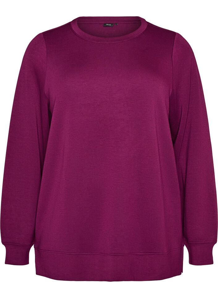 Blouse en jersey &agrave; manches longues et col rond, Violet, Packshot image number 0