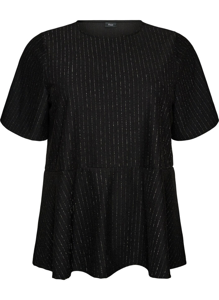 Blouse p&eacute;plum avec rayures paillet&eacute;es, Noir, Packshot image number 0