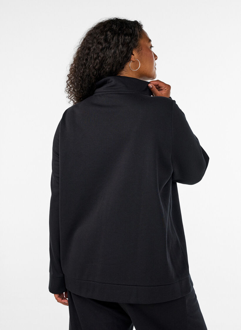 Sweat-shirt avec col montant et fermeture zipp&eacute;e, Noir, Model image number 2