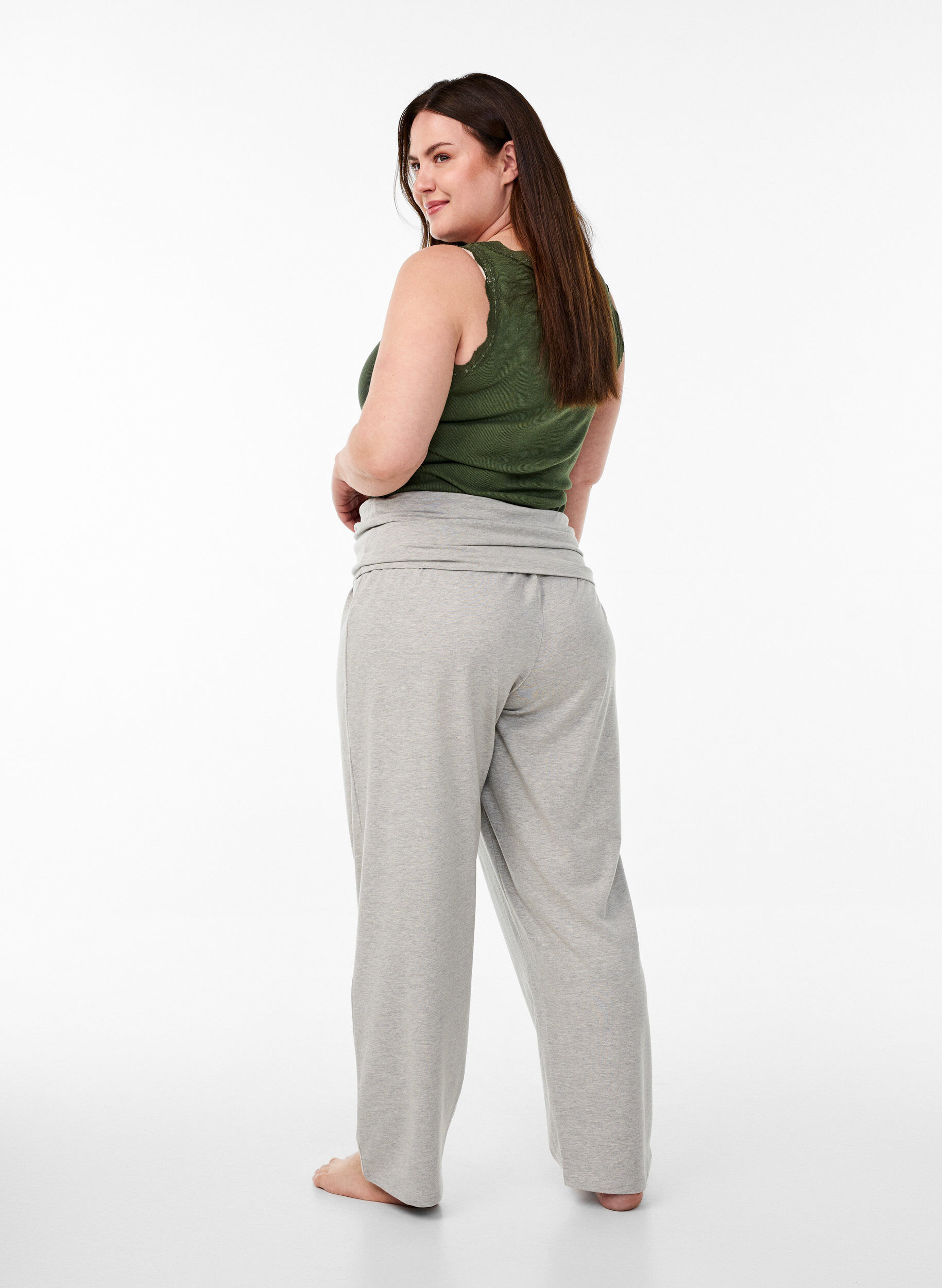 Zizzi Pantalon de d&eacute;tente ample avec ceinture large, Gris, Model image number 1