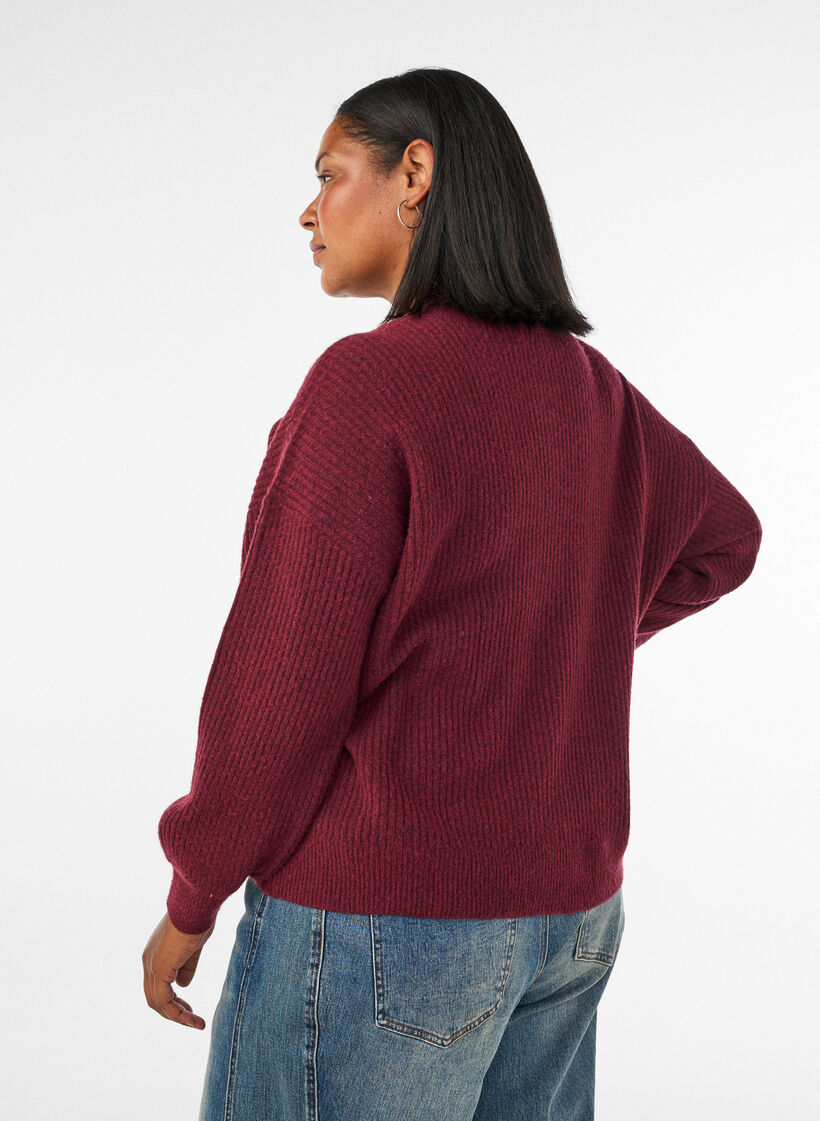 Cardigan en tricot c&ocirc;tel&eacute; avec boutons, Bordeaux, Model image number 2