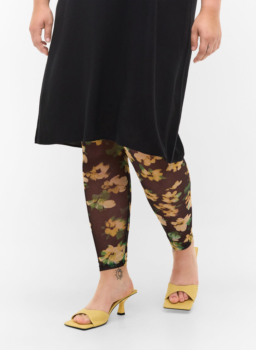 Leggings en mesh avec imprimé floral, Yellow Green AOP, Model image number 2