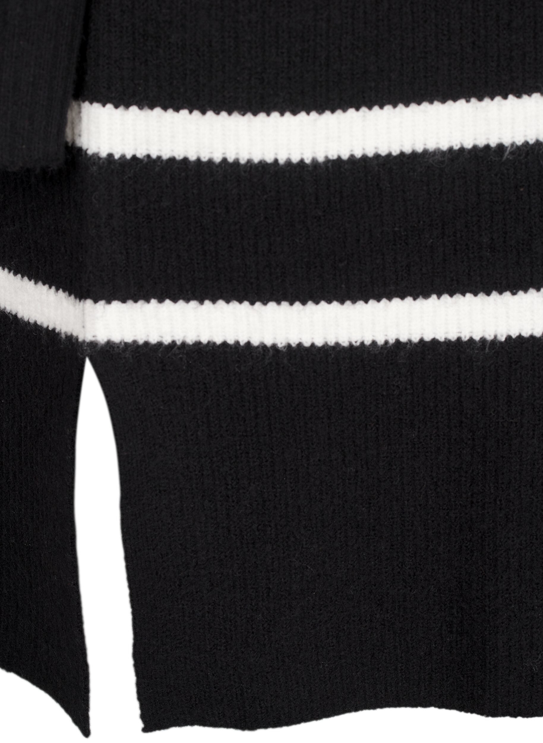 Zizzi Robe tricot&eacute;e manches longues &agrave; rayures, Black Cloud D. Comb, Packshot image number 3