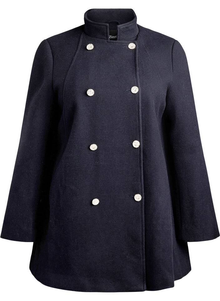 Manteau coupe &eacute;vas&eacute;e avec boutons dor&eacute;s, Bleu, Packshot image number 0