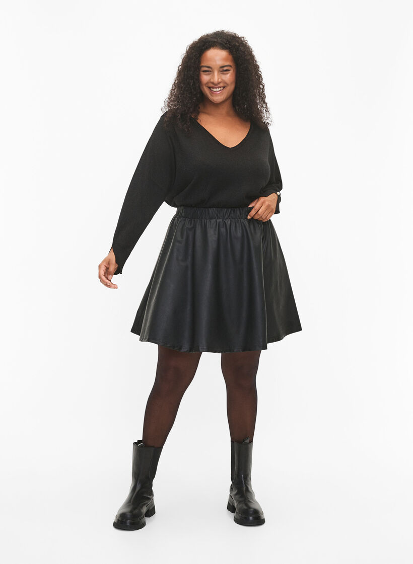 Blouse en tricot de viscose scintillante, Black w. DTM Lurex, Model image number 3