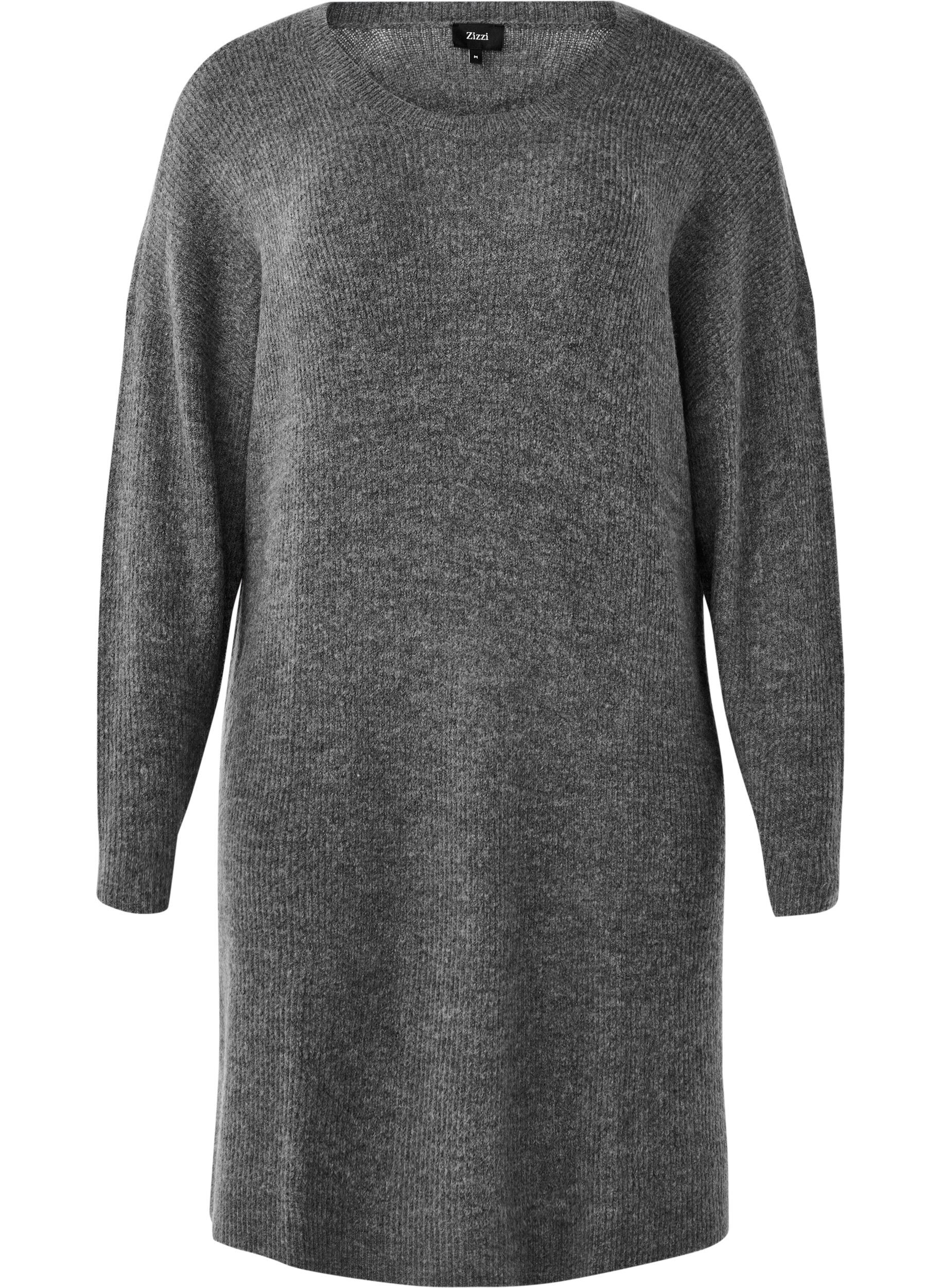Zizzi Robe &agrave; manches longues en tricot c&ocirc;tel&eacute;, Dark Grey Black Mel., Packshot image number 0