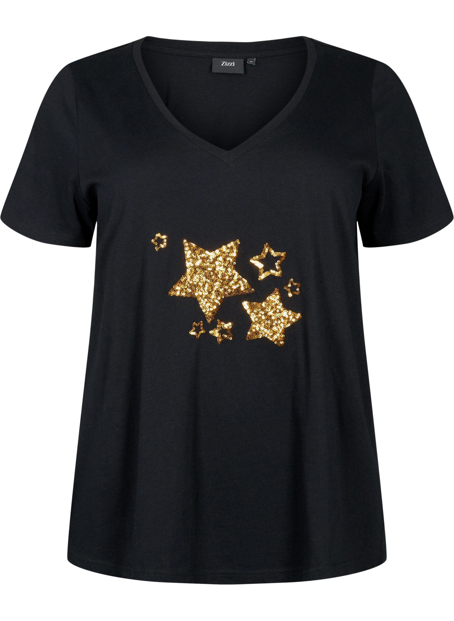 Zizzi T-shirt &agrave; paillettes en coton, Black W. Star, Packshot image number 0