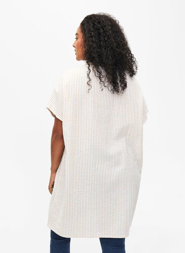 Chemise longue à rayures en coton, White/Natrual Stripe, Model image number 1