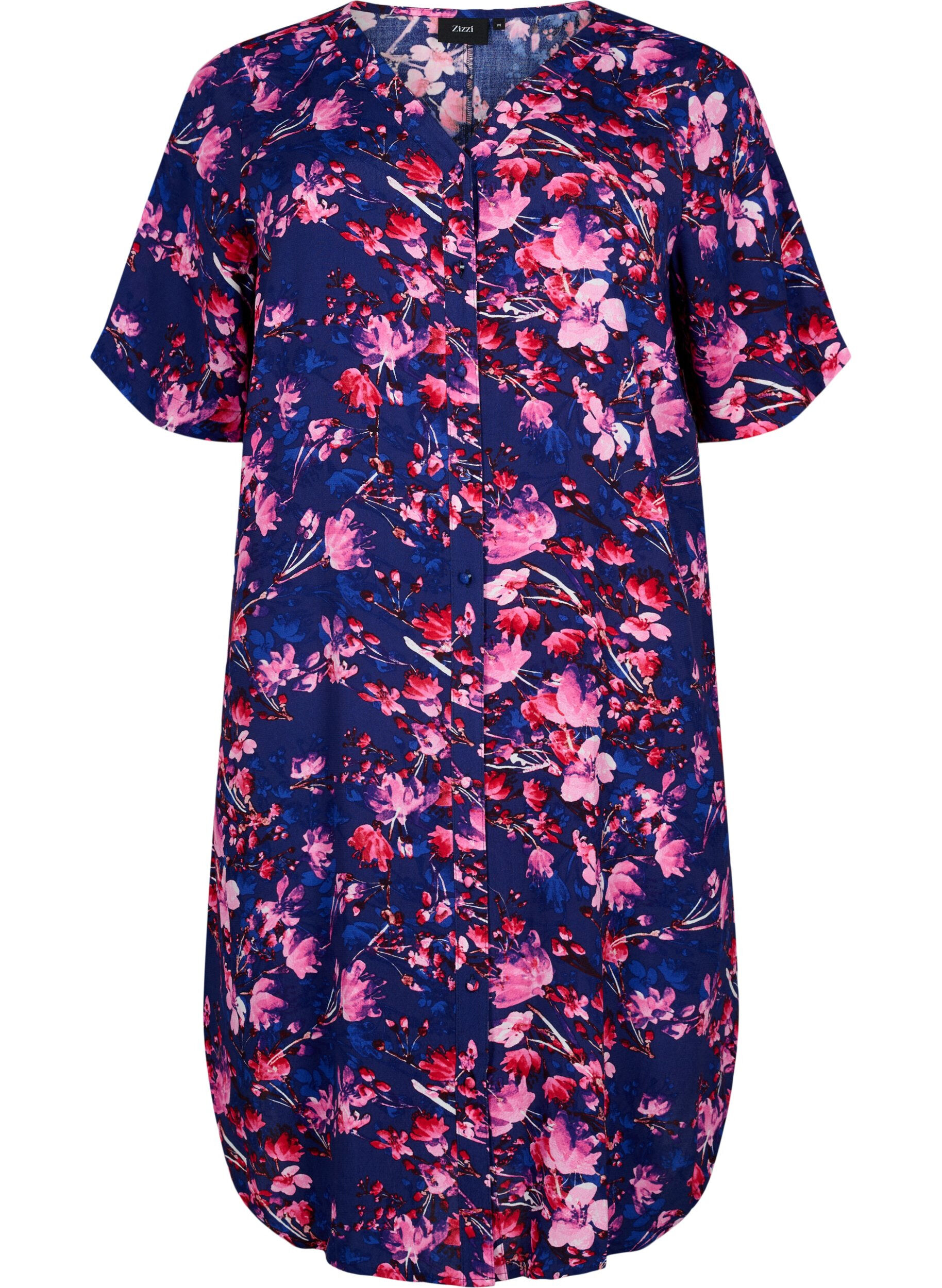 Zizzi Robe midi en viscose avec imprim&eacute; floral, B. Blue Pink Flower, Packshot image number 0