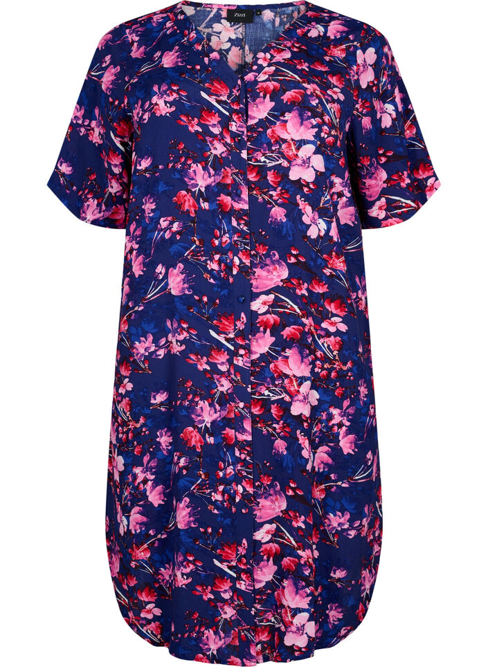 Robe midi en viscose avec imprimé floral, B. Blue Pink Flower, Packshot image number 0