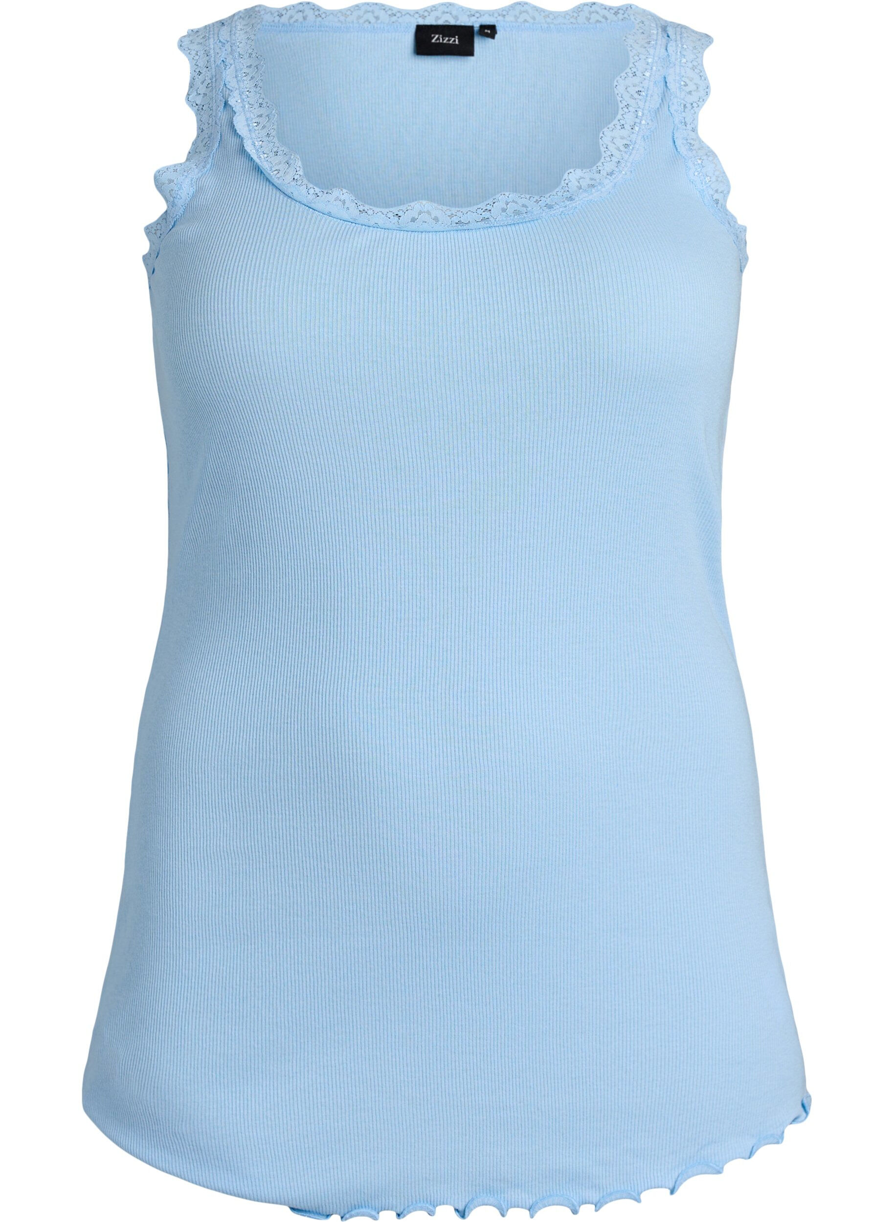 Zizzi Top avec finitions en dentelle, Bleu Clair, Packshot image number 0