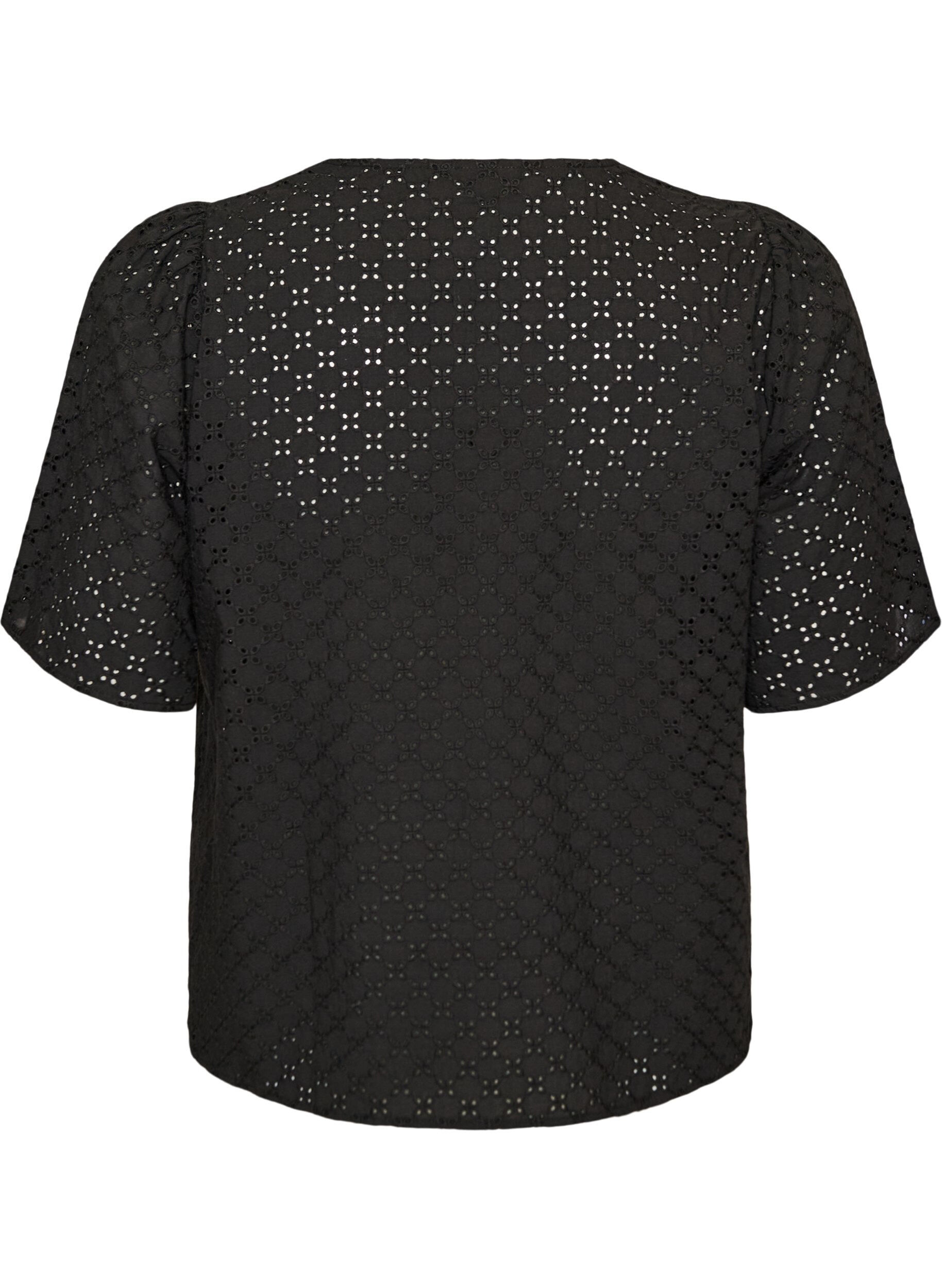ZizziBlouse en broderie anglaise avec fermeture boutonn&eacute;e, Noir, Packshot image number 1
