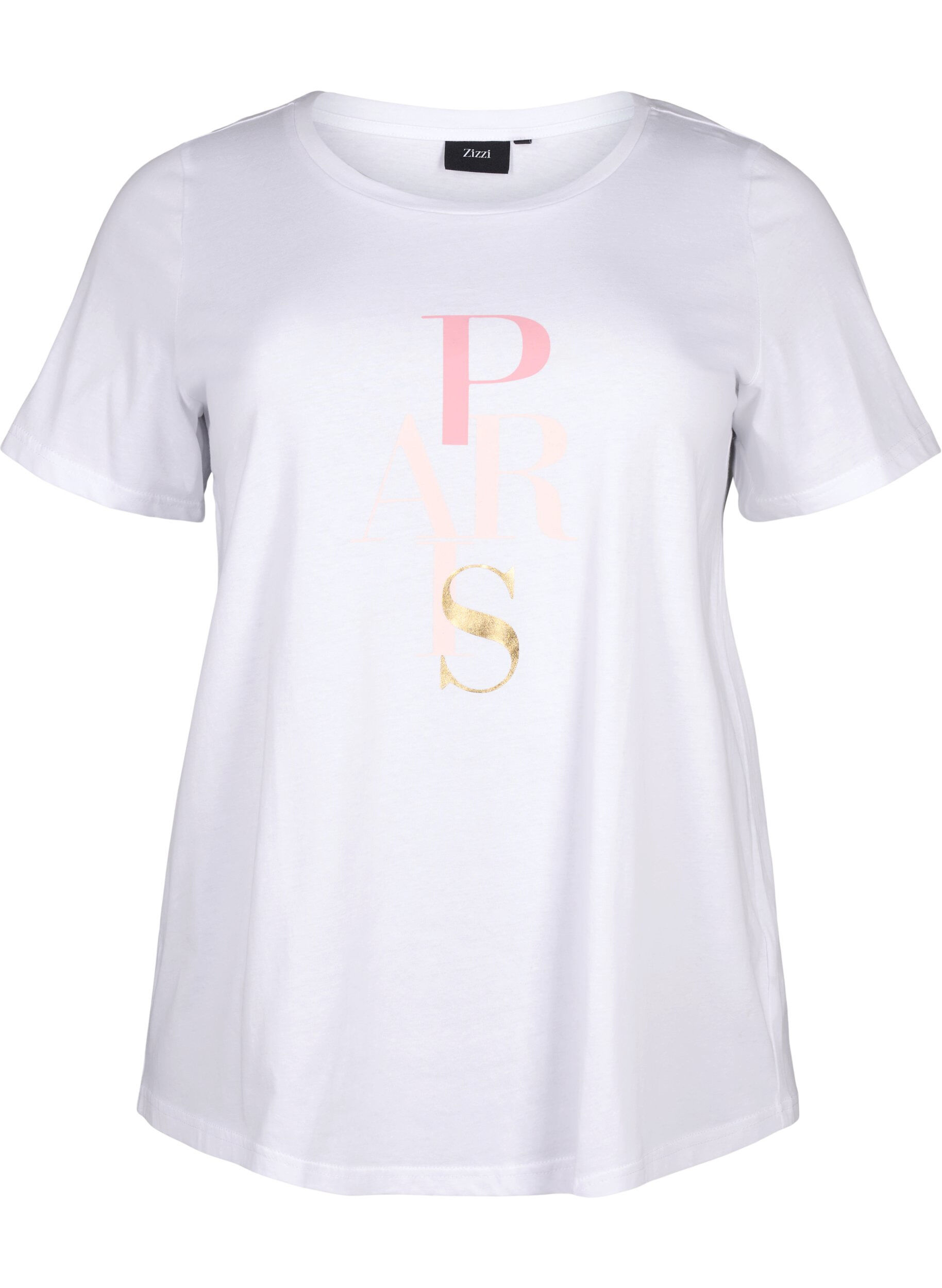 Zizzi T-shirt en coton avec imprim&eacute; texte, B. White w. Paris, Packshot image number 0