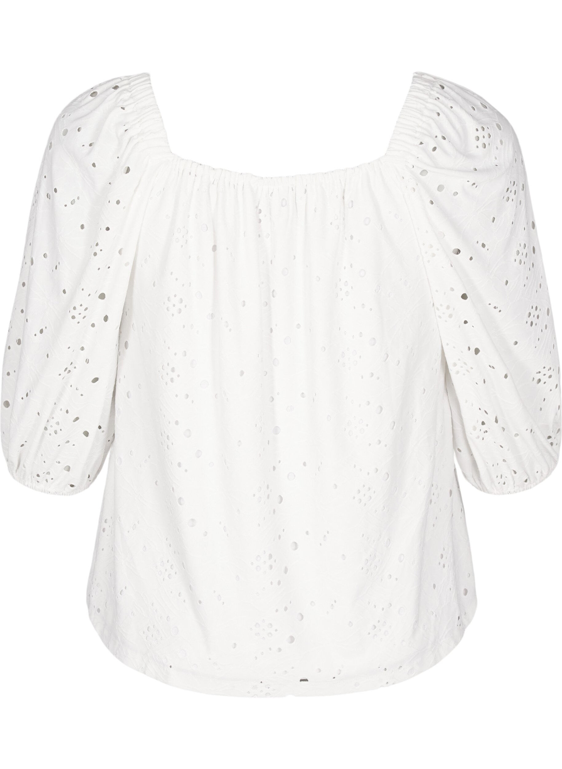 Zizzi Blouse &agrave; manches courtes bouffantes et motif ajour&eacute;, Blanc, Packshot image number 1