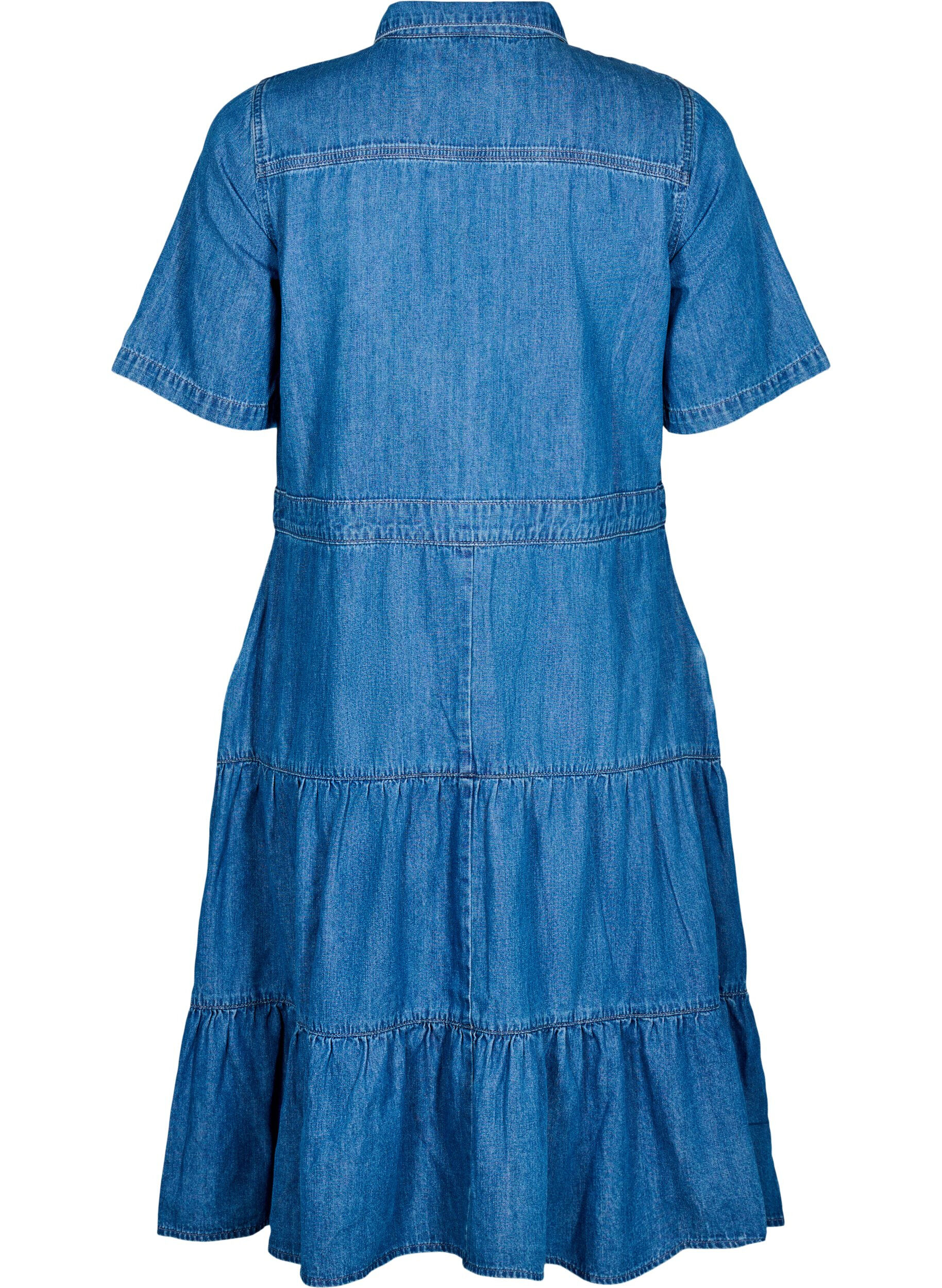 Zizzi Robe midi en jean avec boutons et manches courtes, Bleu, Packshot image number 1