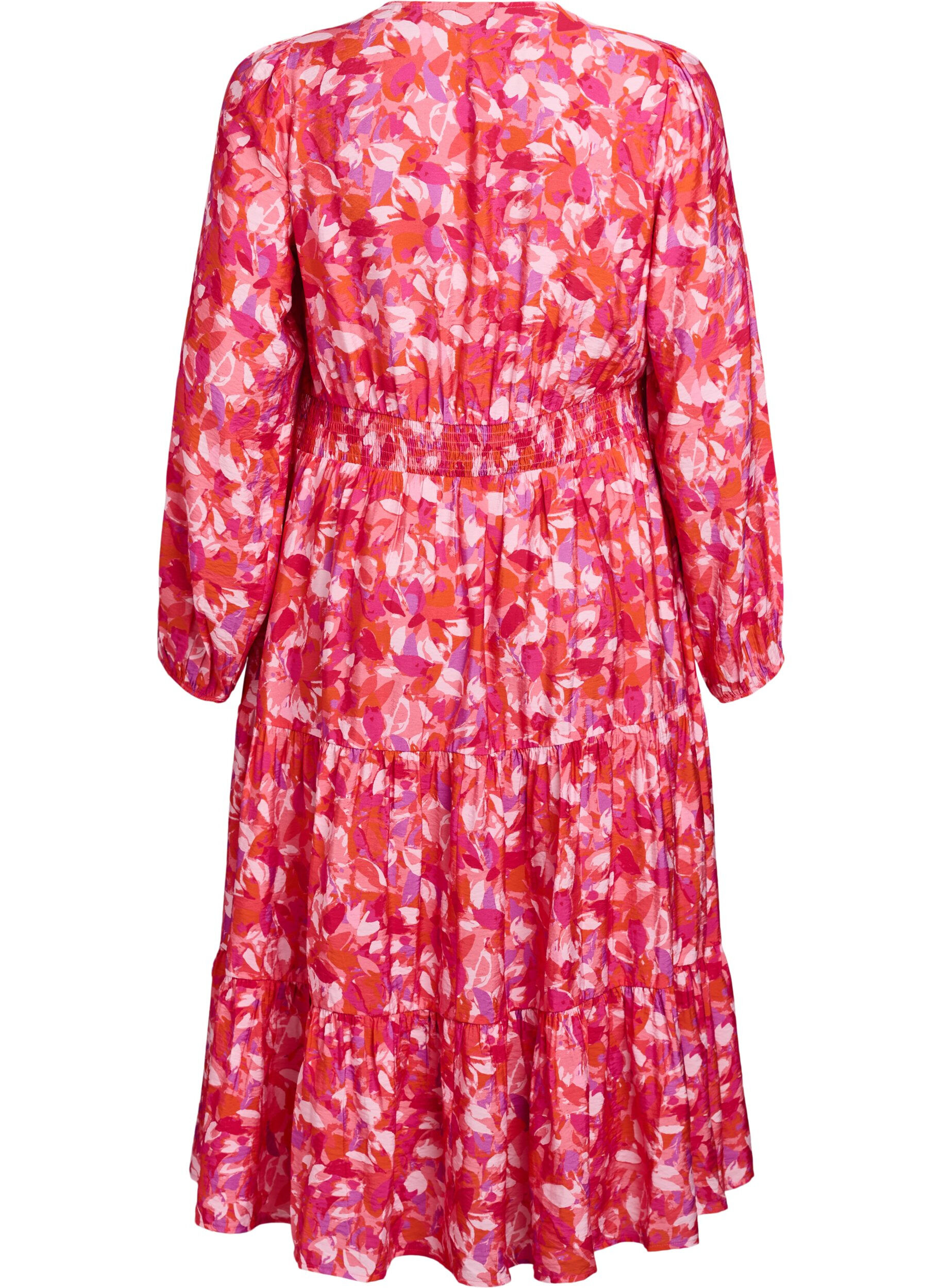 Zizzi Robe midi &agrave; motif feuillage color&eacute;, Rose, Packshot image number 1