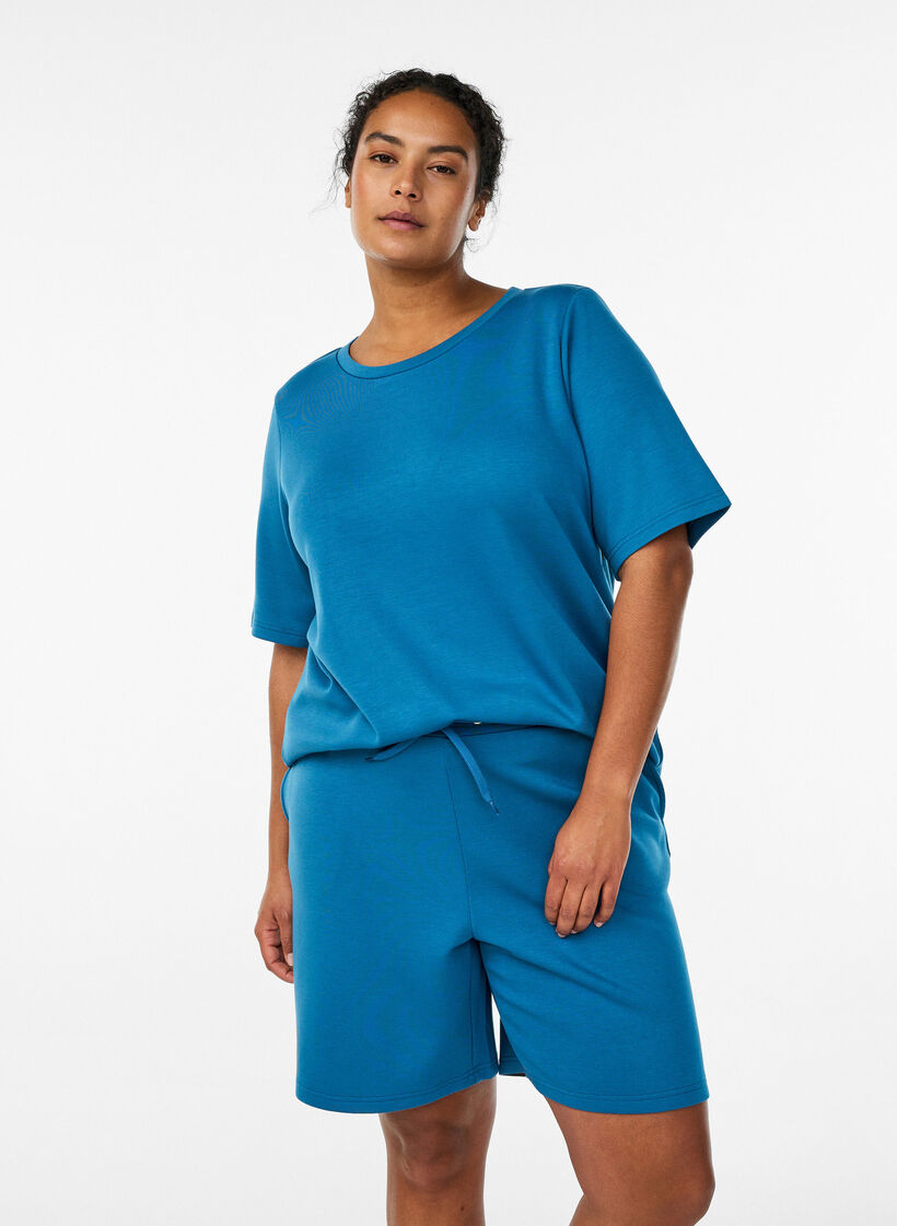 Short en m&eacute;lange de modal avec poches, Bleu p&eacute;trole, Model image number 0