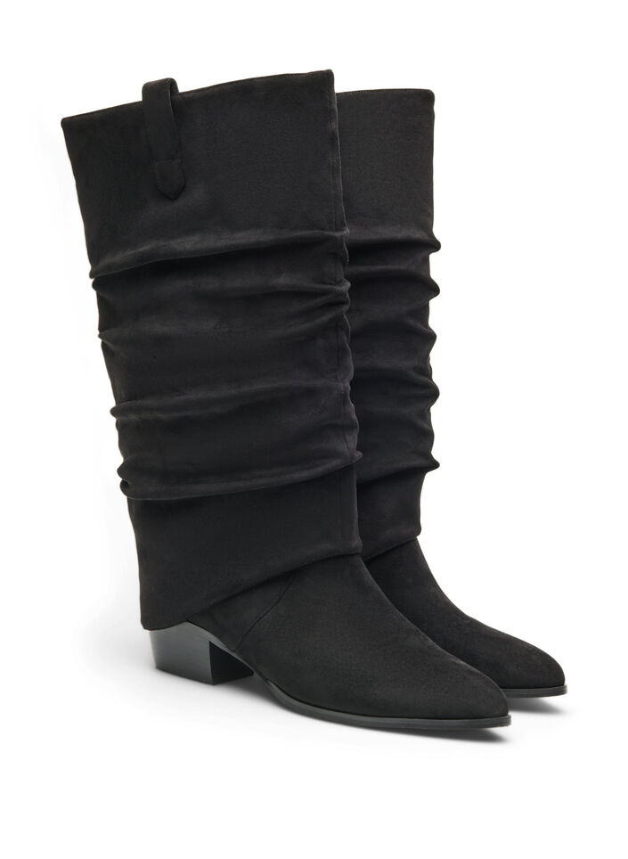 Botte haute en su&eacute;dine avec tige amovible, Noir, Packshot image number 1