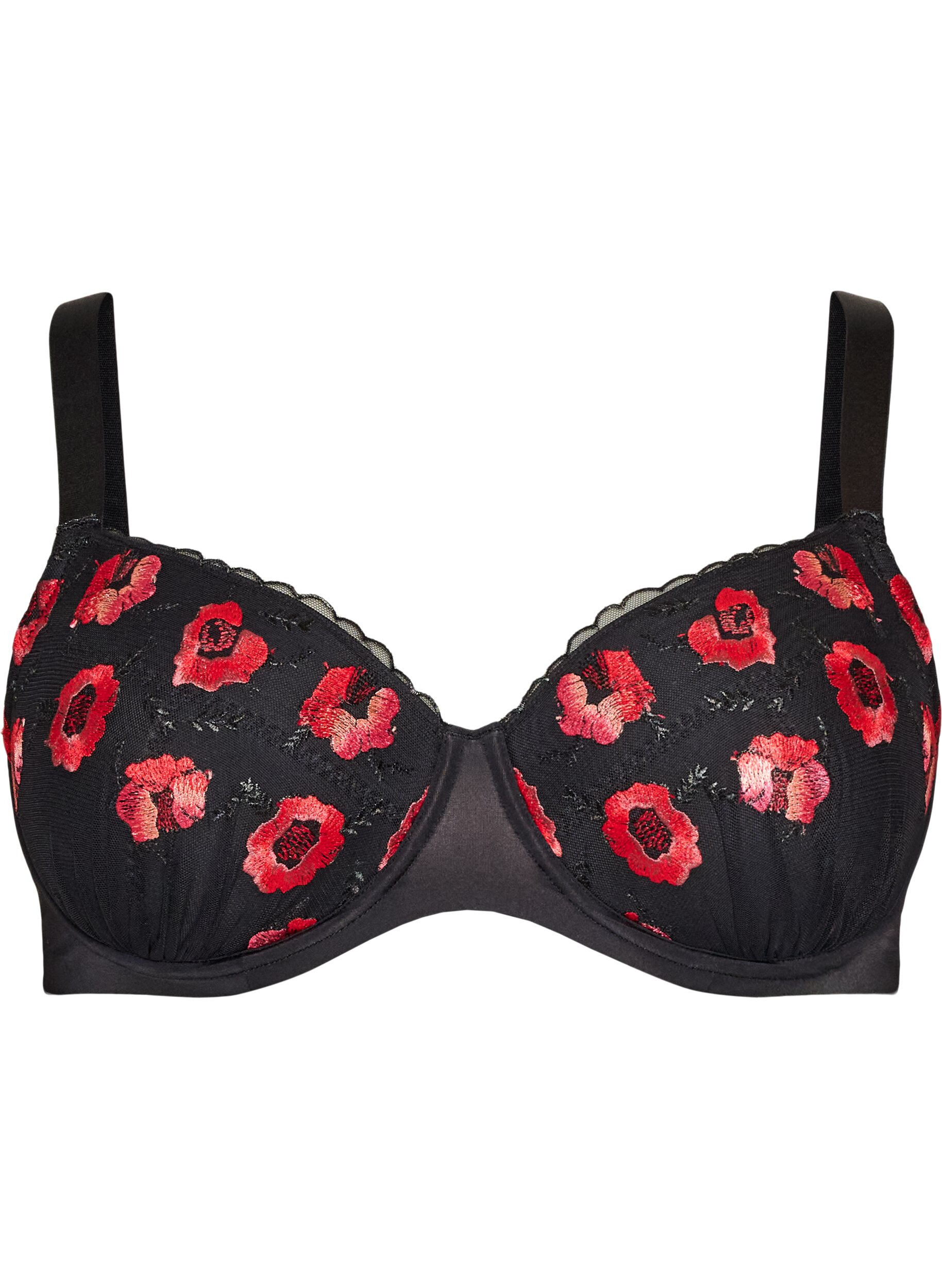 ZizziSoutien-gorge rembourr&eacute; &agrave; armatures avec broderie florale, Noir, Packshot image number 0