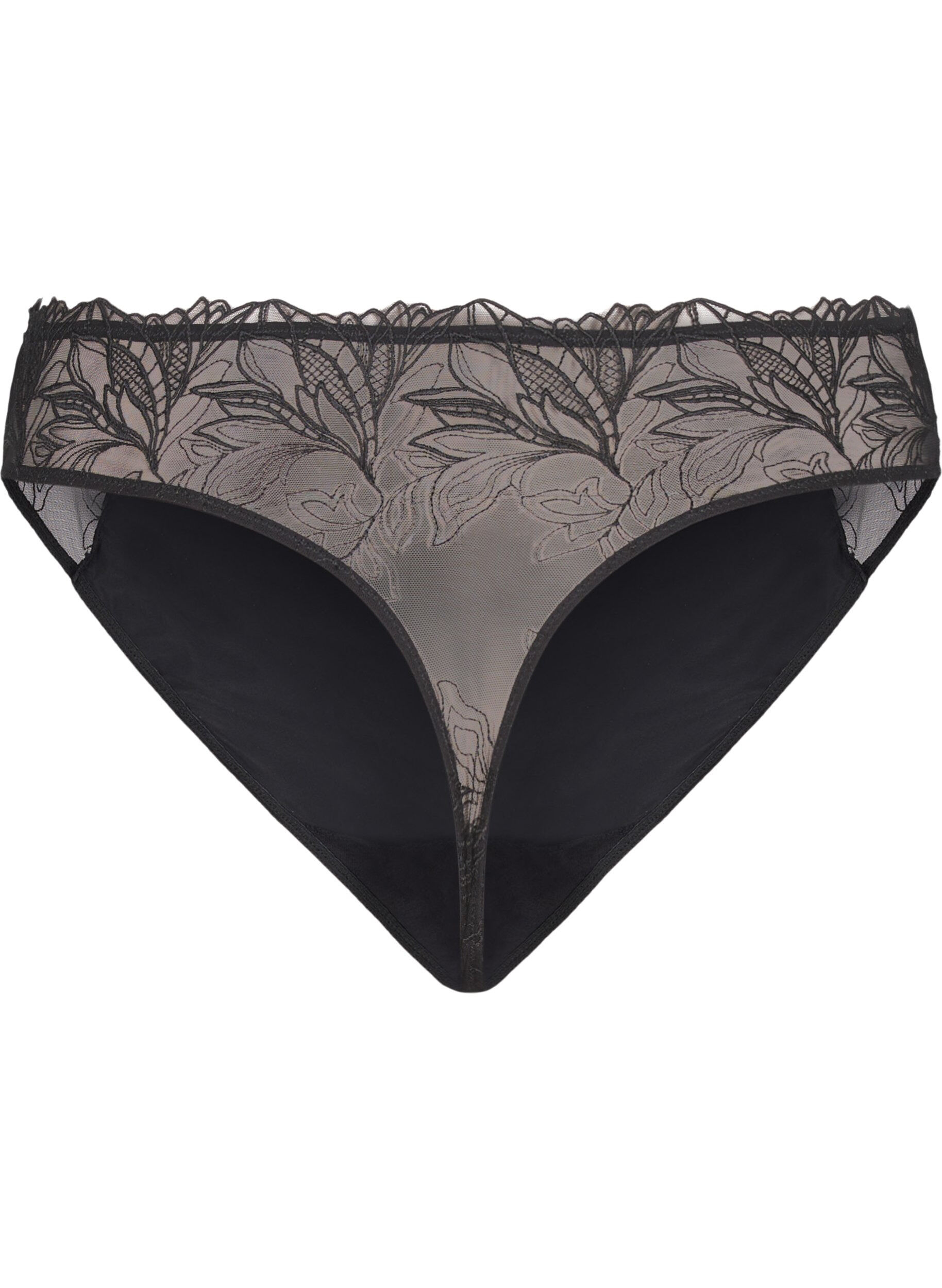 Zizzi String en microfibre avec dentelle, Noir, Packshot image number 1