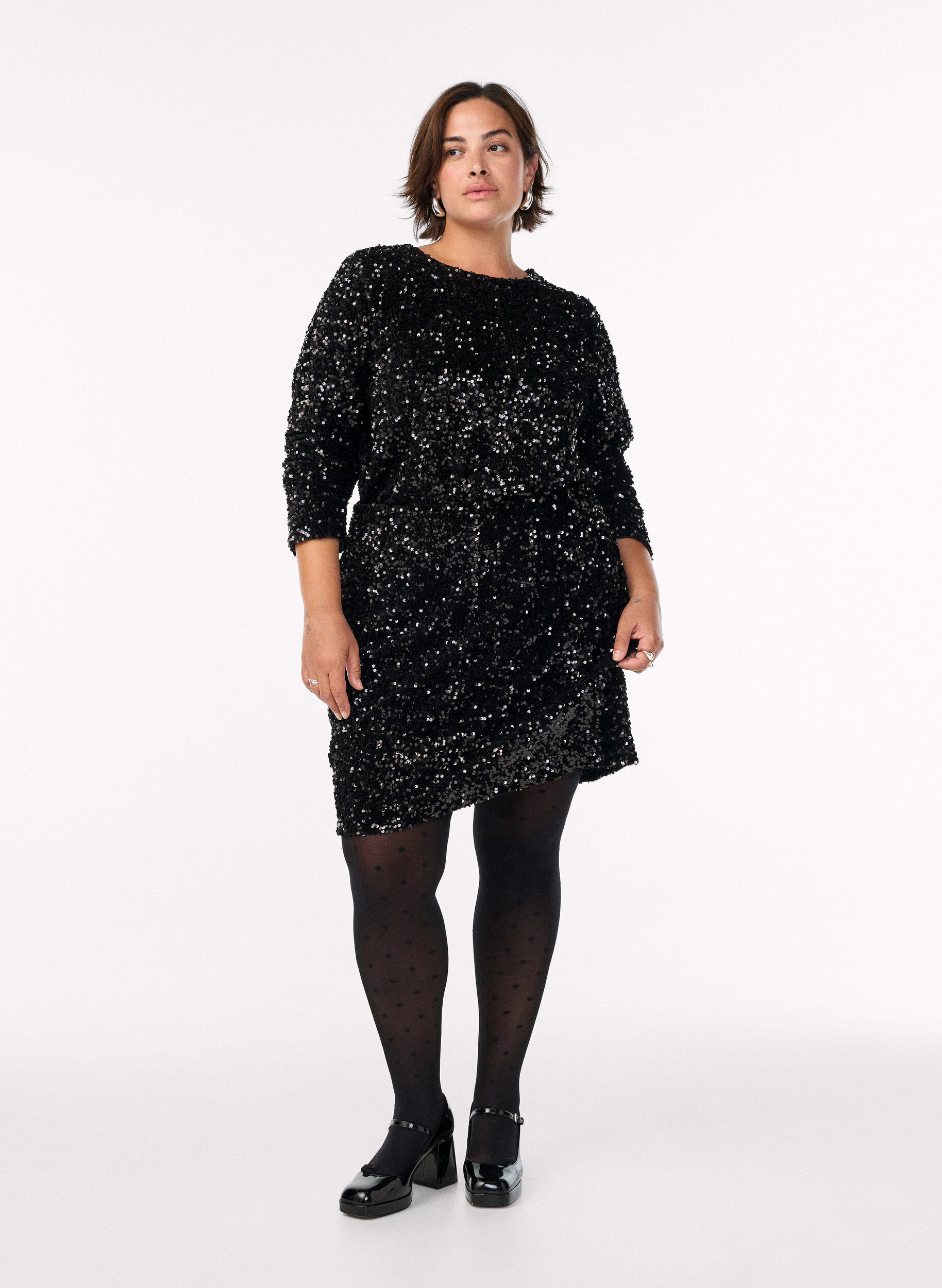 Zizzi Blouse &agrave; sequins &agrave; manches longues, Noir, Model image number 1