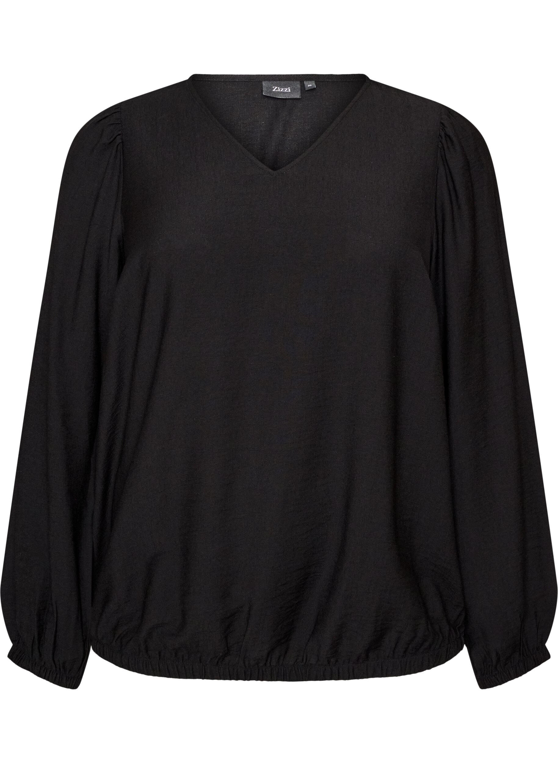 ZizziBlouse en viscose &agrave; col V et coupe ballon, Noir, Packshot image number 0