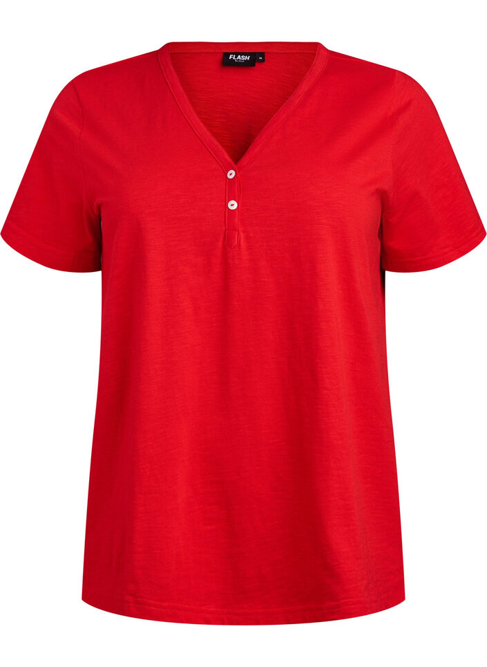 T-shirt dot&eacute; de boutons, Rouge, Packshot image number 0