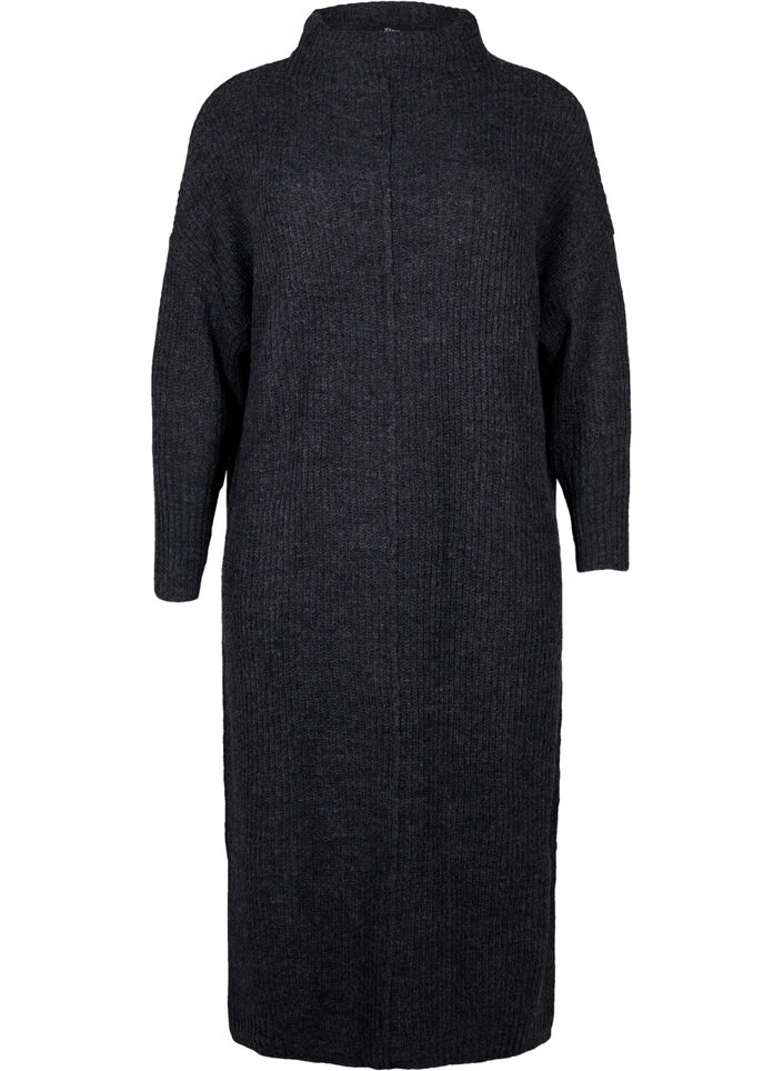 Robe longue oversize en tricot avec fente, Gris anthracite, Packshot image number 0