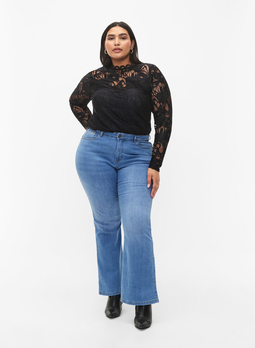 Chemisier à manches longues en dentelle, Black, Model image number 2