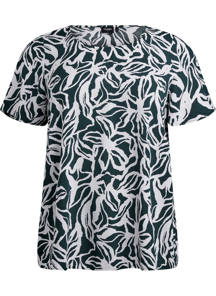 Chemisier &agrave; manches courtes en viscose avec imprim&eacute;, Vert fonc&eacute;, Packshot image number 0