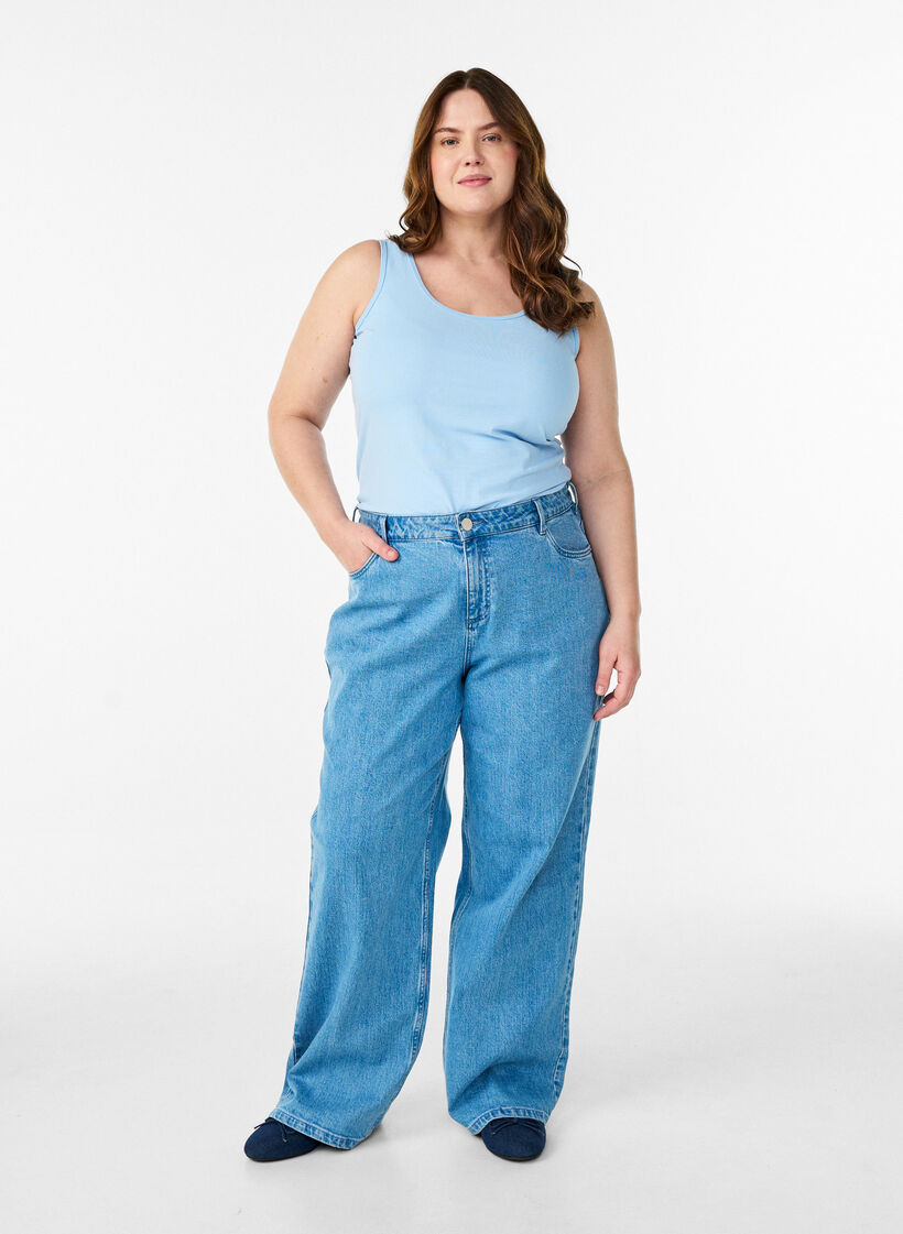 Haut basic uni en coton, Bleu Clair, Model image number 1