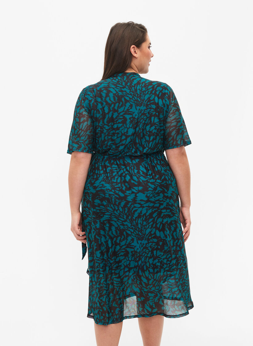 Robe midi enveloppante imprimée, Black Green AOP, Model image number 1