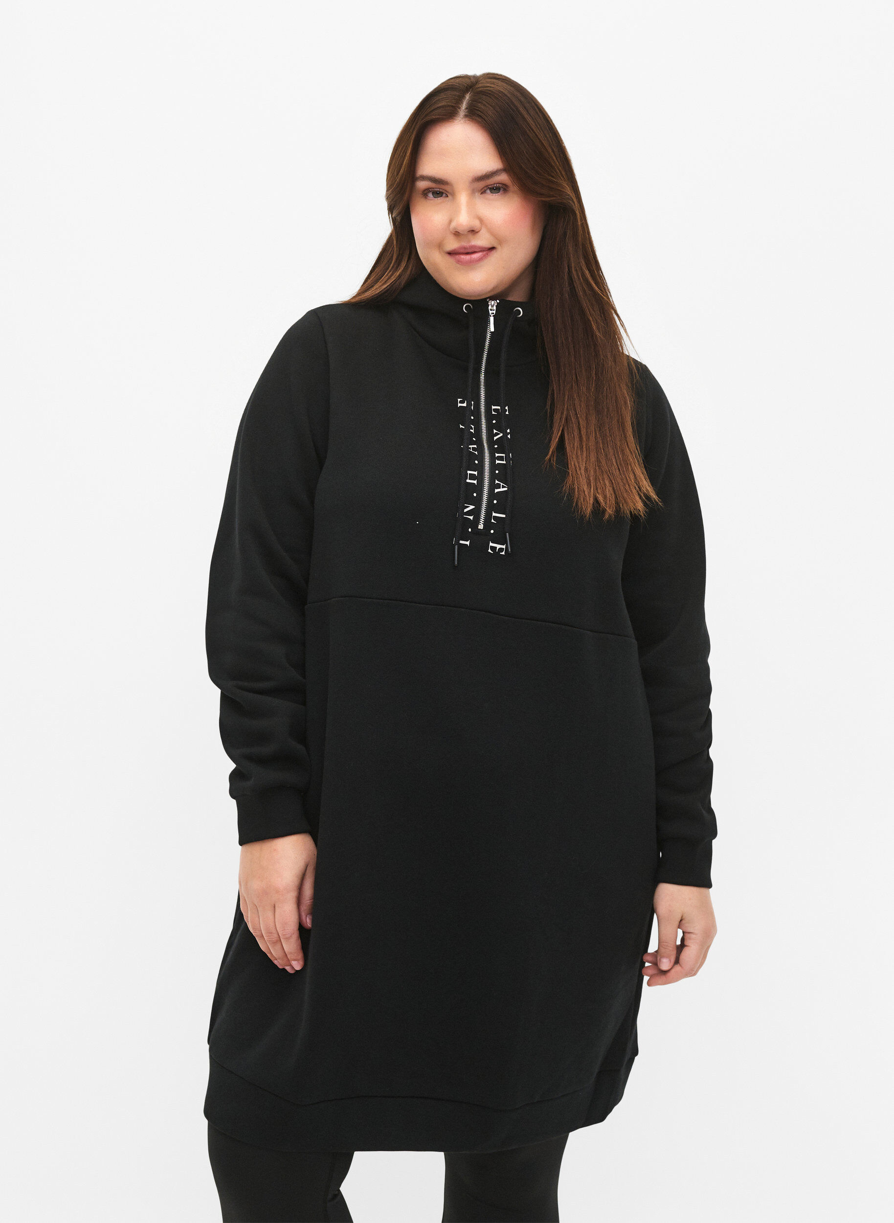 Zizzi Robe pull de style sportif avec capuche, Black/Grey, Model image number 0