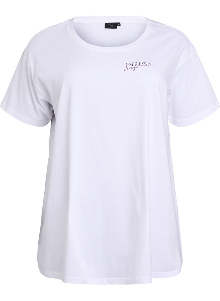 T-shirt de nuit long en coton bio avec imprimé, Blanc, Packshot image number 0