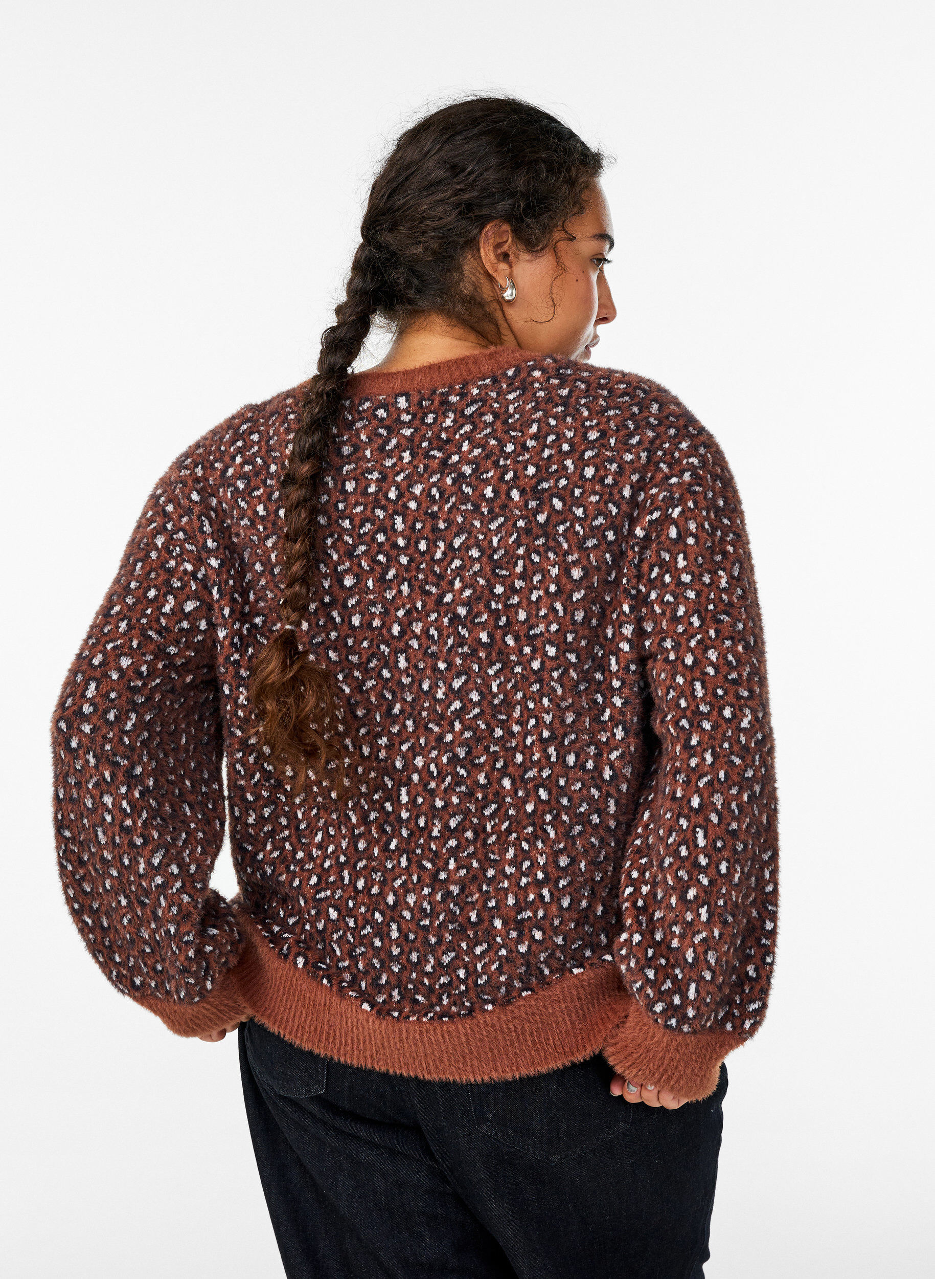 Zizzi Maille &agrave; imprim&eacute; animalier et au fini duveteux, Rouge, Model image number 2