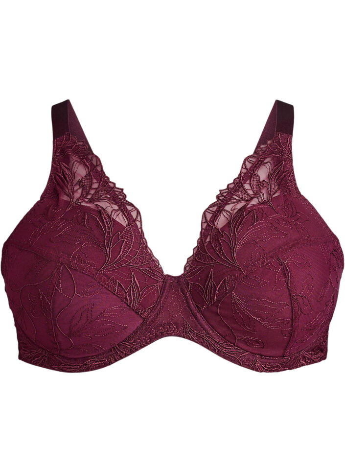 Soutien-gorge rembourr&eacute; en dentelle avec armatures, Bordeaux, Packshot image number 0