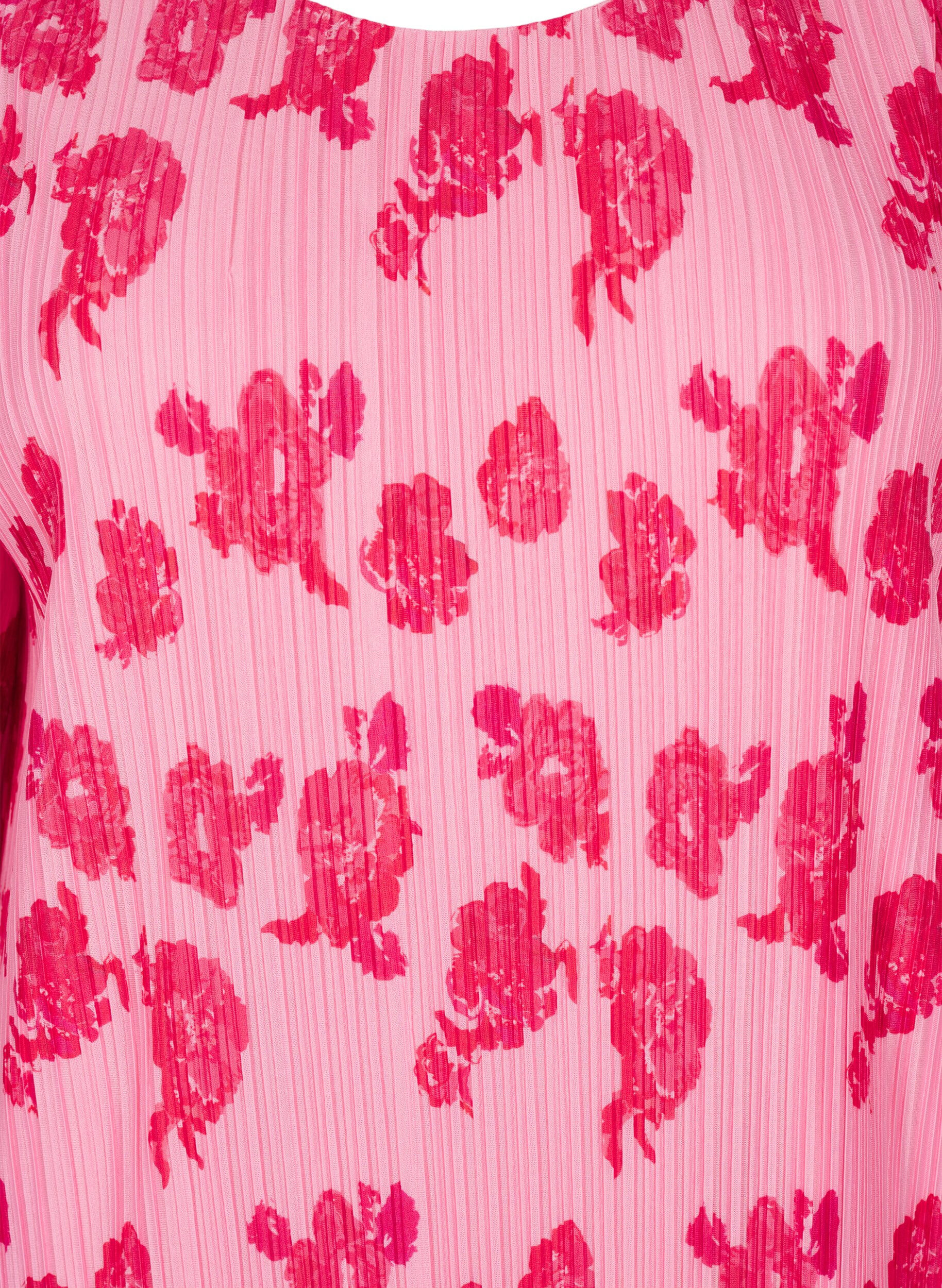 Zizzi Robe pliss&eacute;e avec manches 3/4, Rose, Packshot image number 2